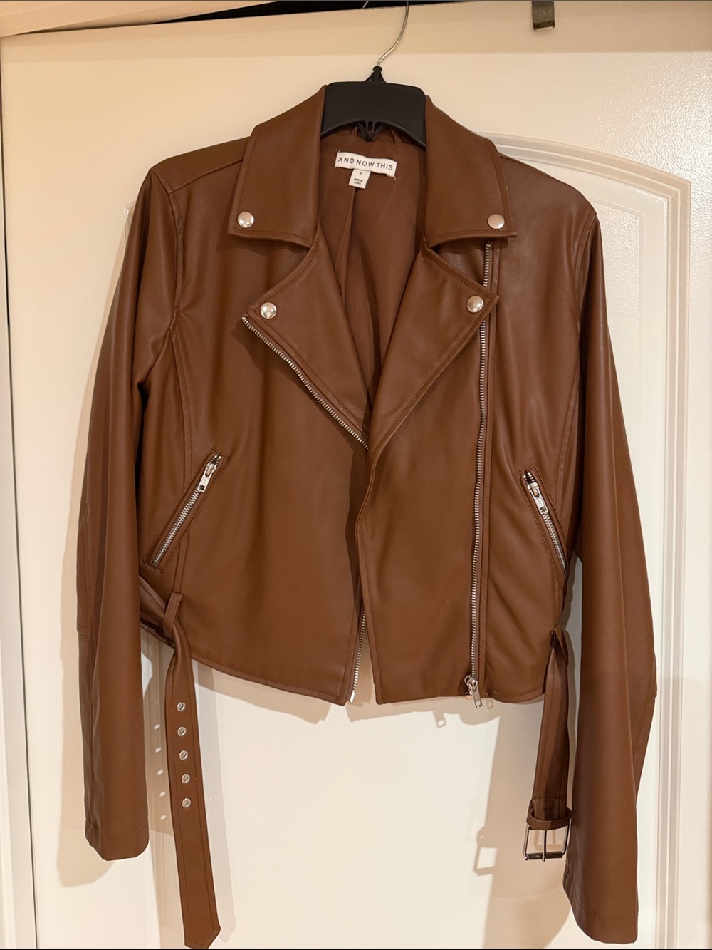 & Other Stories Brown Vegan Leather Moto Jacket